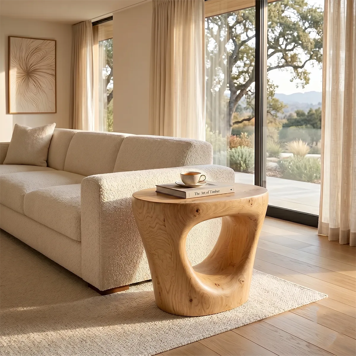 Organic Sculptural End Table, Modern Accent Table with Open-Cut Pedestal Design TH003-4376