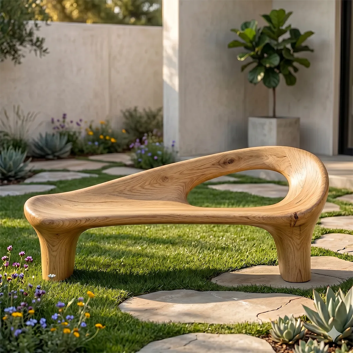 Contemporary Organic Outdoor Bench with Flowing Sculptural Form TH003-7210