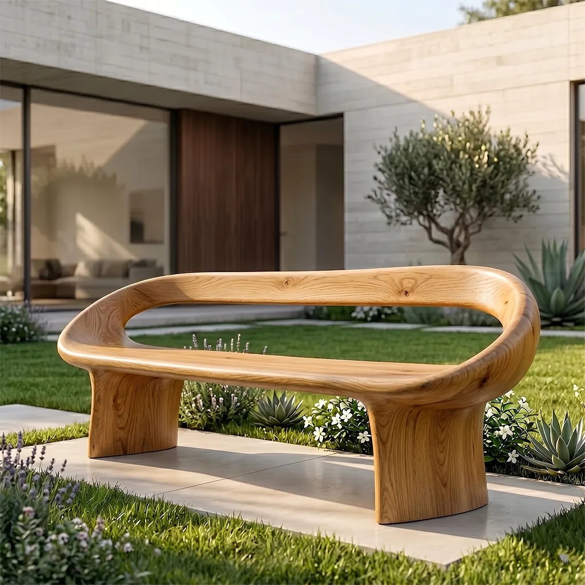 Contemporary Loop Frame Outdoor Bench with Organic Curves TH003-9918