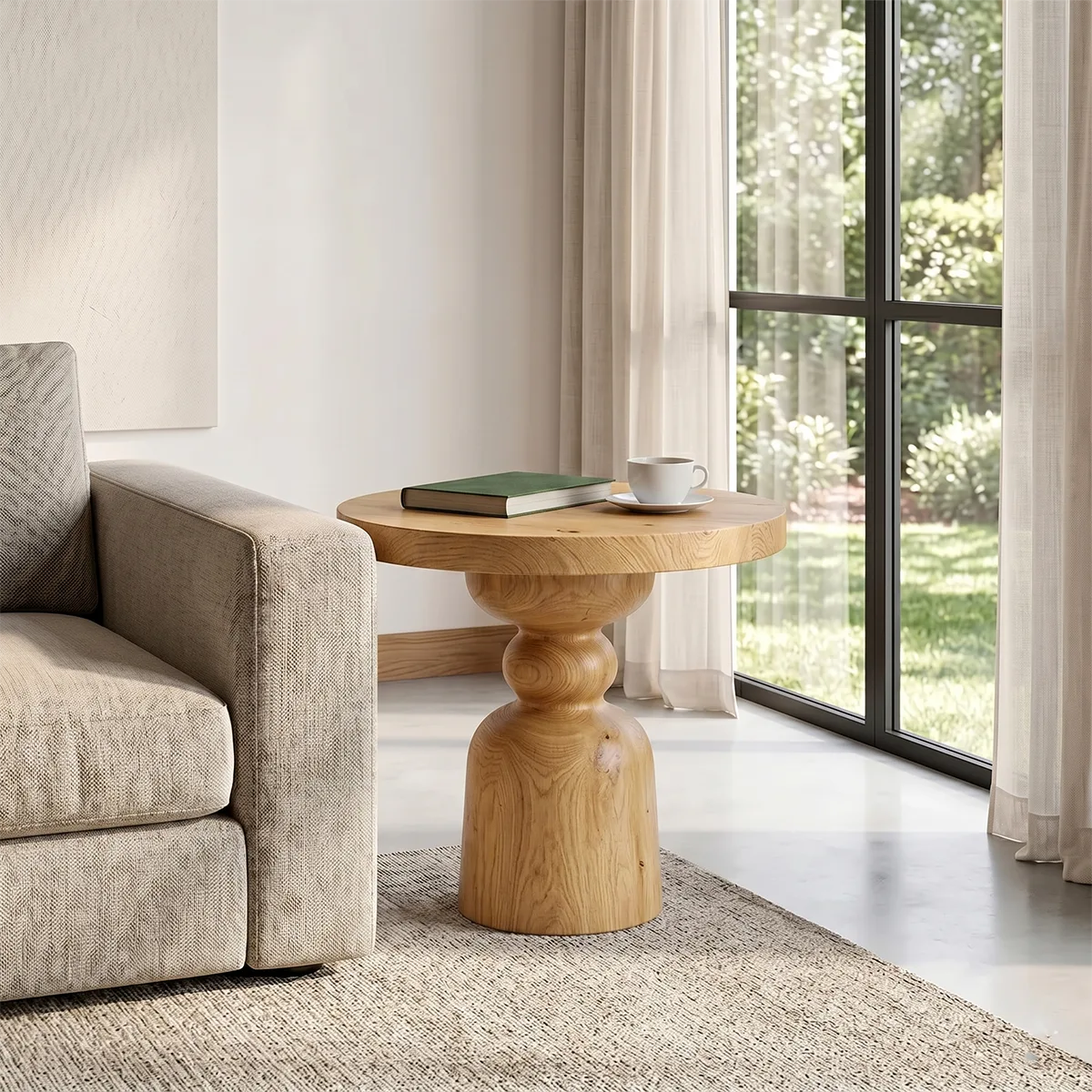 Modern Round End Table with Turned Pedestal Base TH003-2177