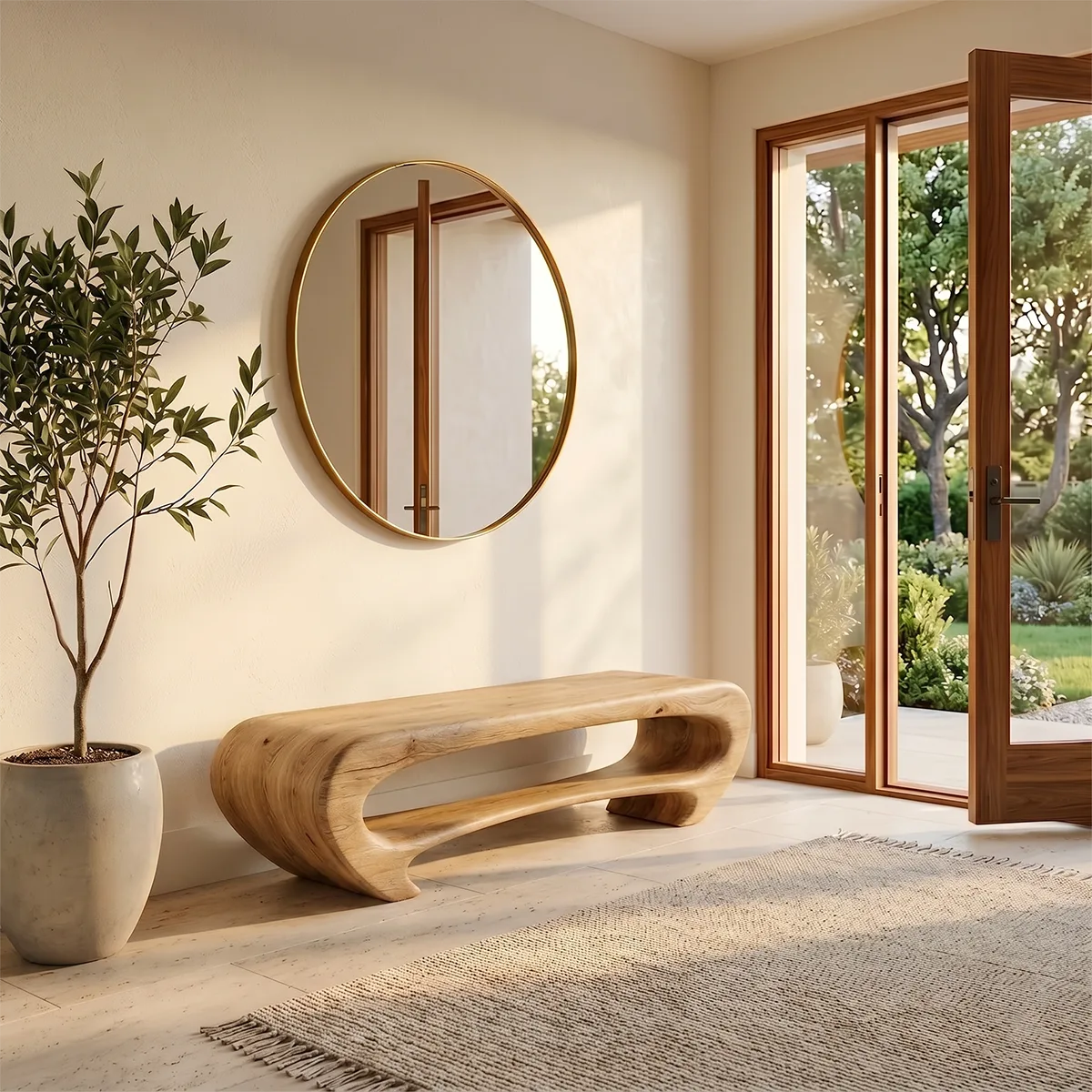 Organic Waterfall Console Bench, Sculptural Modern Entryway Seating TH003-2097