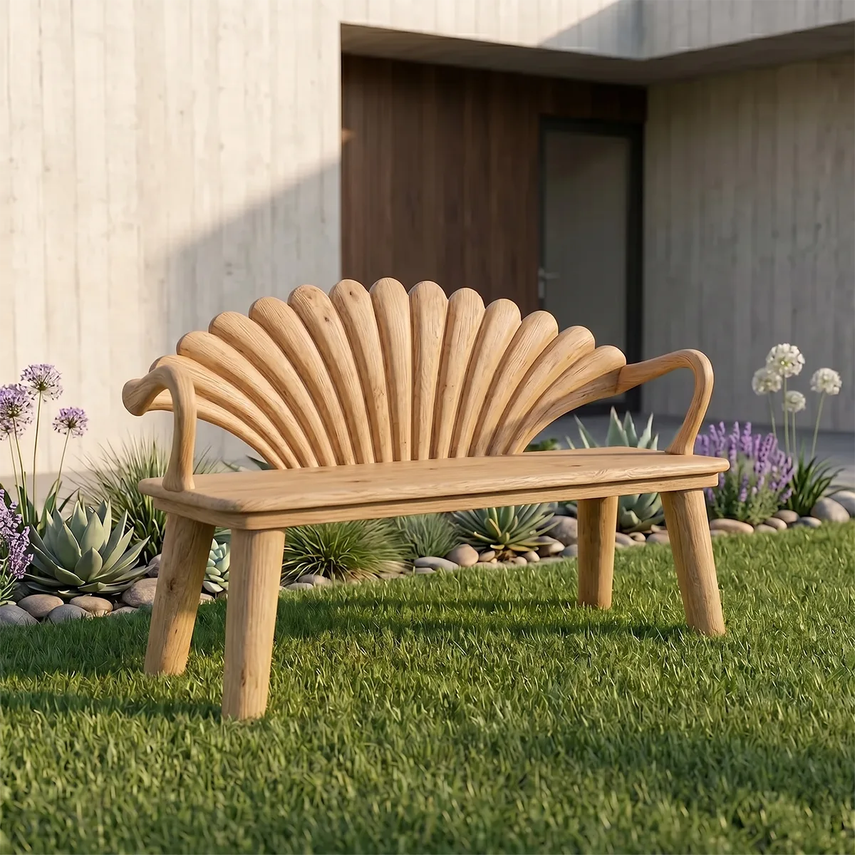 Decorative Fan Shell Bench with Artistic Sculptural Backrest TH003-9079