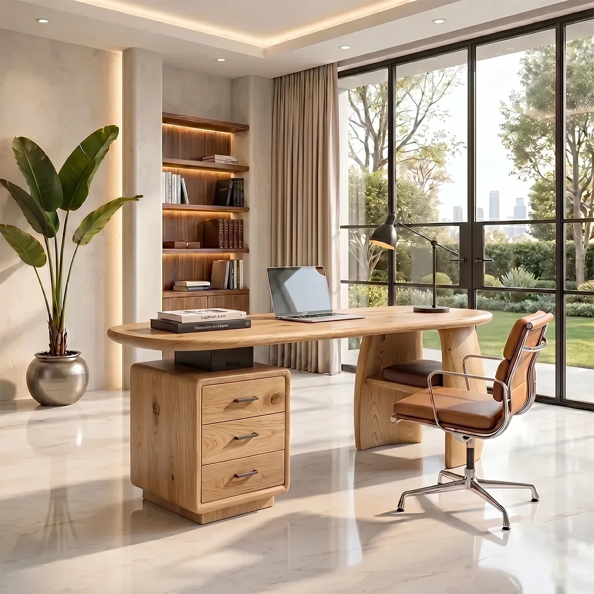 Organic Modern Executive Desk | Contemporary Office Desk with Storage TH003-6424