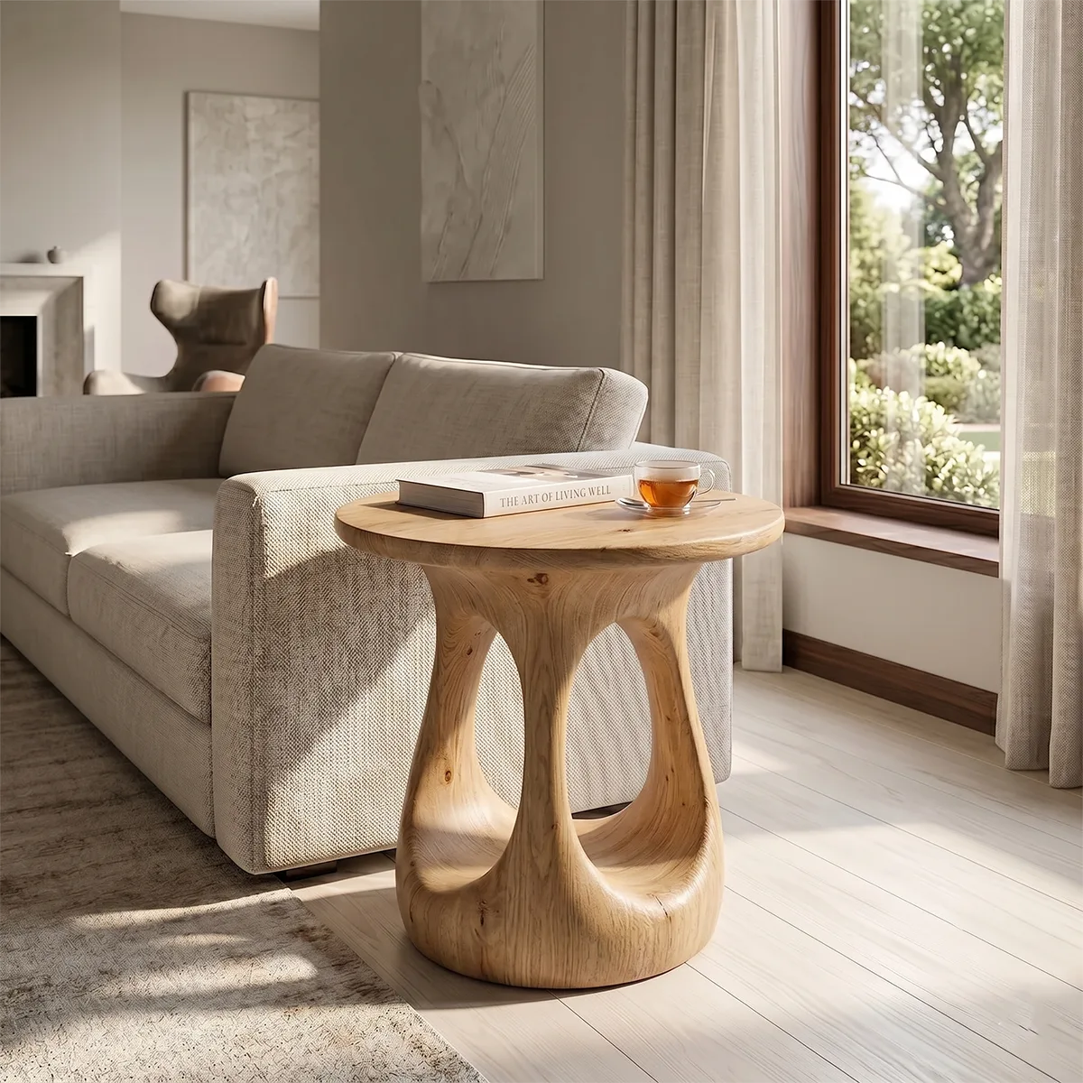 Dual Arch Sculptural End Table, Modern Round Side Table for Living Room TH003-3615