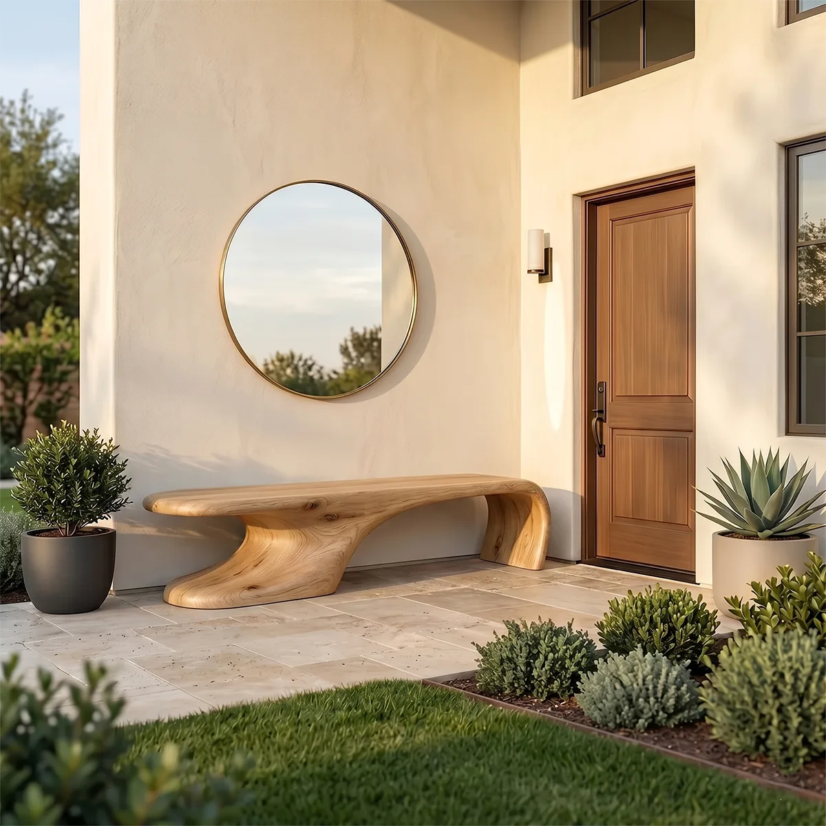 Organic Modern Sculptural Entryway Bench with Flowing Architectural Form TH003-8639
