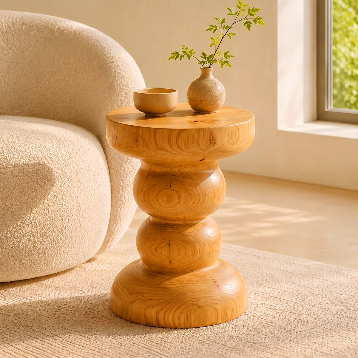 Sculptural Stacked Orb Wood End Table | Round Pedestal Side Table TT006-7BGA3HV