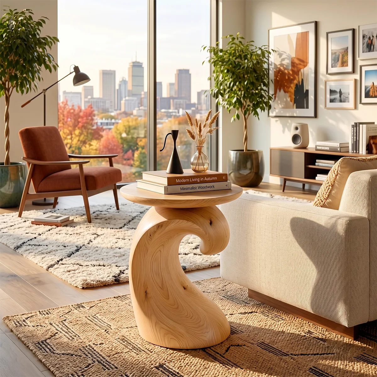 Modern Sculptural Round End Table | Organic Accent Side Table for Living Room & Bedroom HG021-4UYM9RB