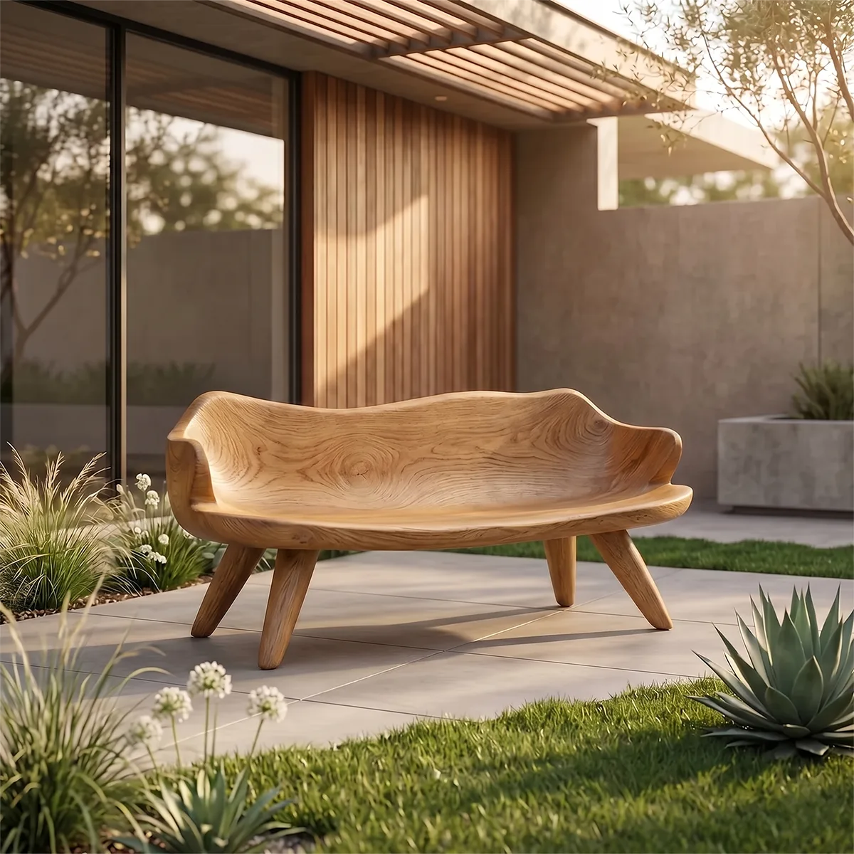 Contemporary Sculptural Bench with Hand-Carved Organic Form TH003-4142