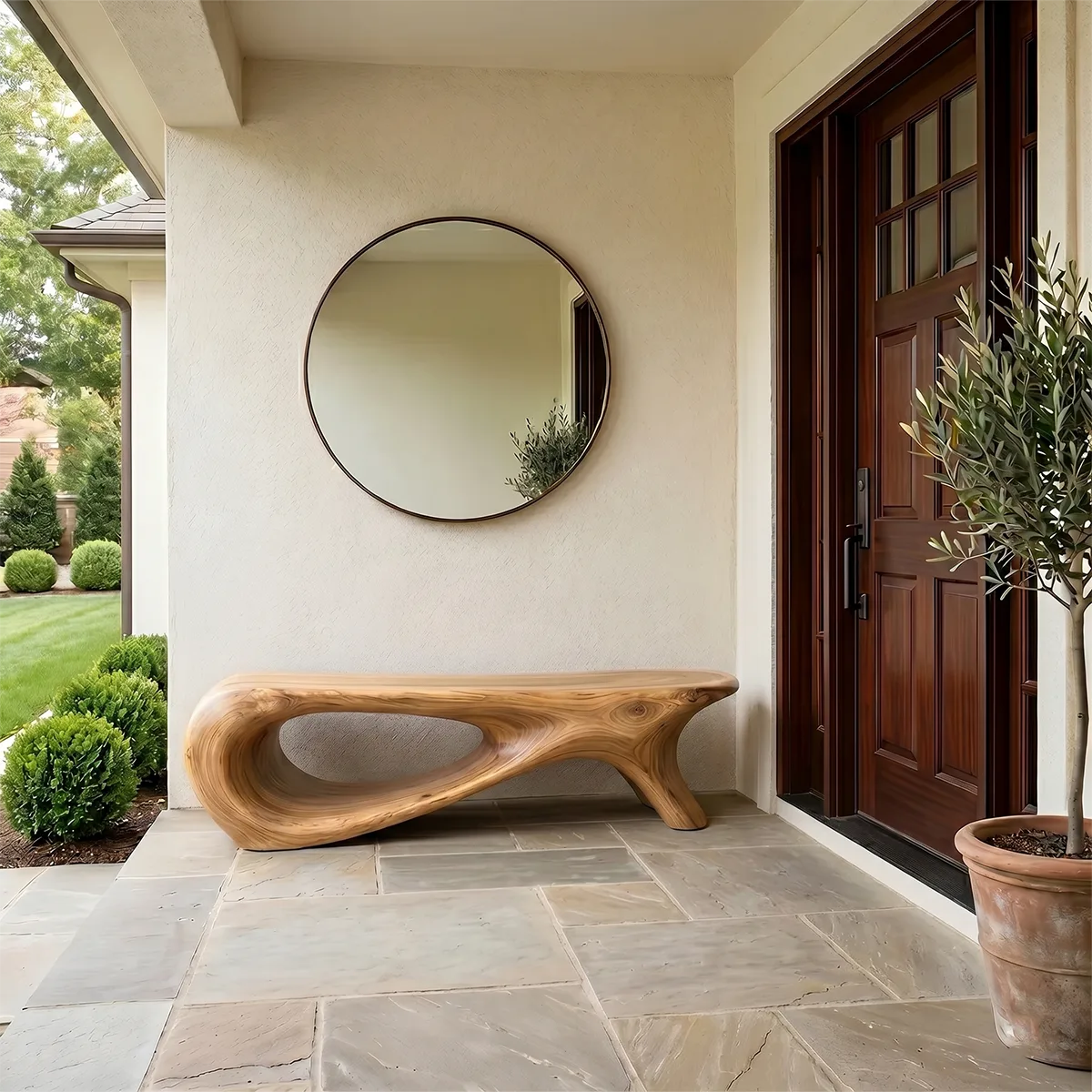 Organic Modern Wood Bench, Sculptural Entryway & Garden Seating TH003-2493