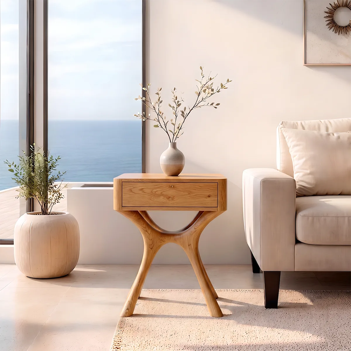 Modern Sculptural End Table with Drawer | Curved Accent Side Table for Living Room & Bedroom HG021-9NSN3GY