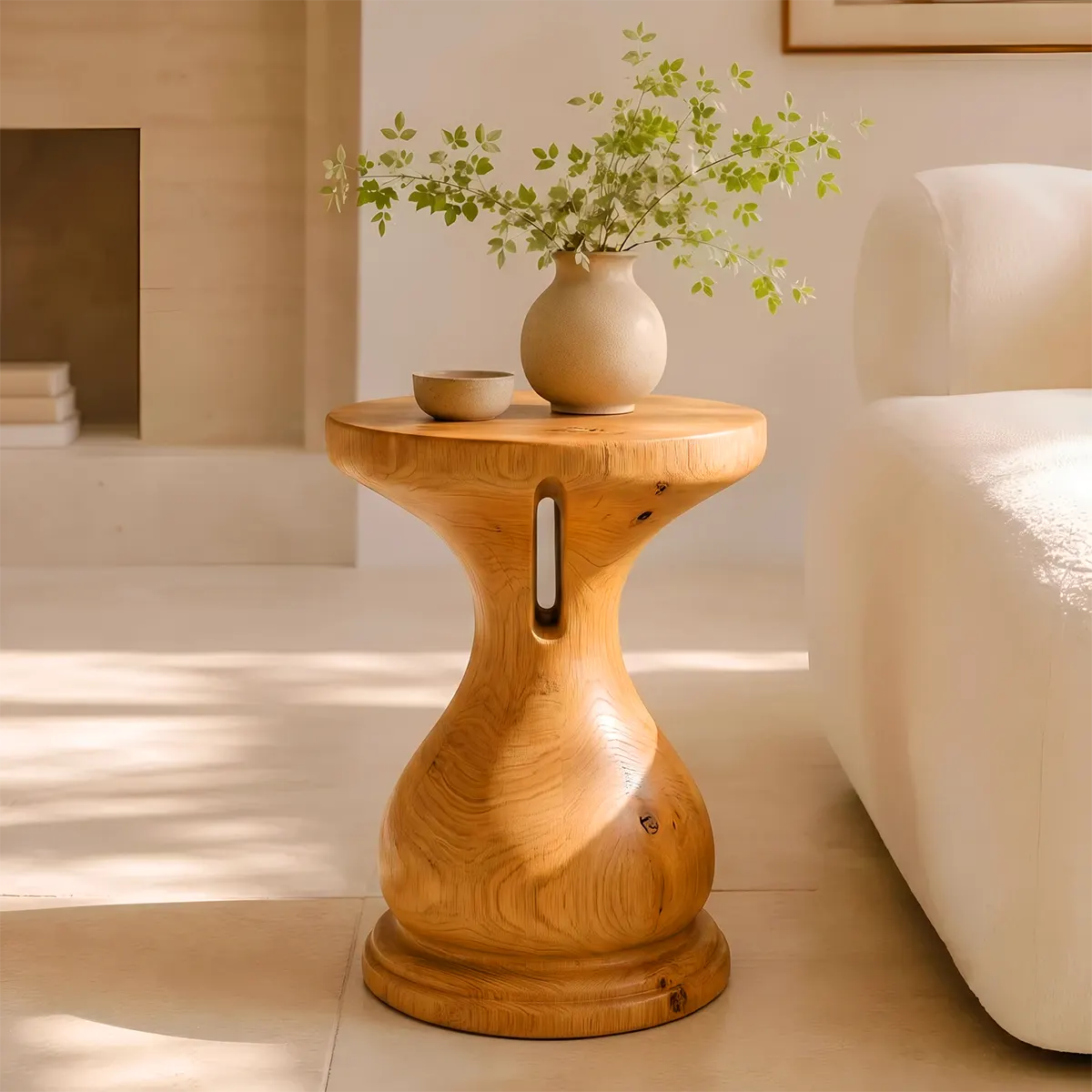 Sculptural Hourglass Wood End Table | Round Pedestal Side Table TT006-1EXY3PZ