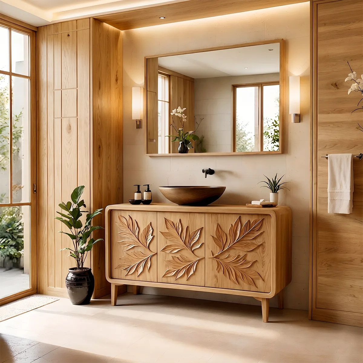 Botanical Leaf Bathroom Vanity with Sculpted Nature-Inspired Front HG021-9147