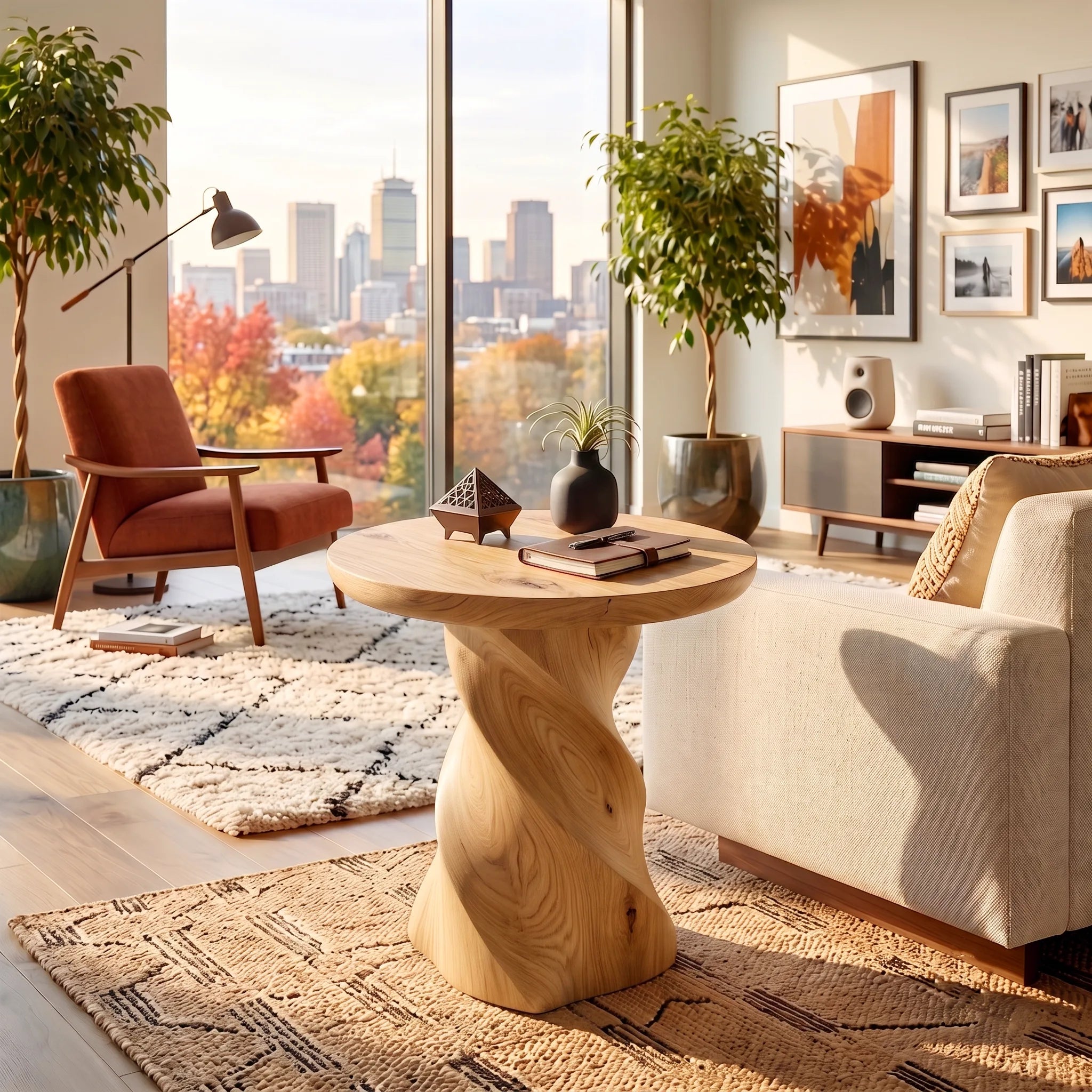 Modern Round End Table | Sculptural Pedestal Accent Side Table for Living Room HG021-9MFE4DB