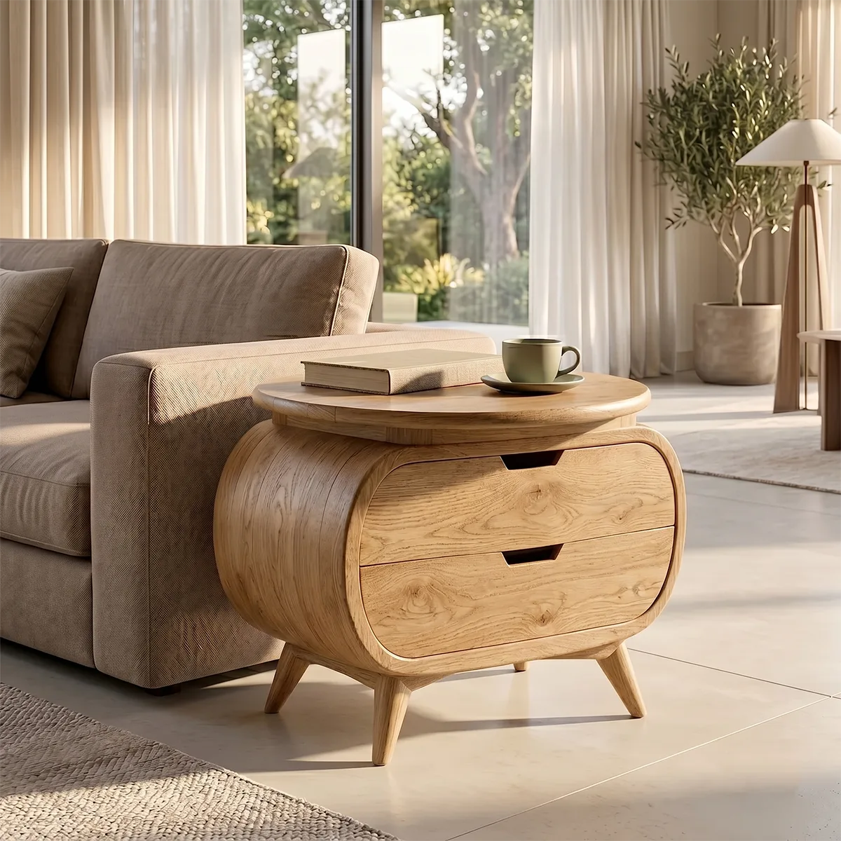 Rounded Modern End Table with Dual Drawer Storage TH003-9296