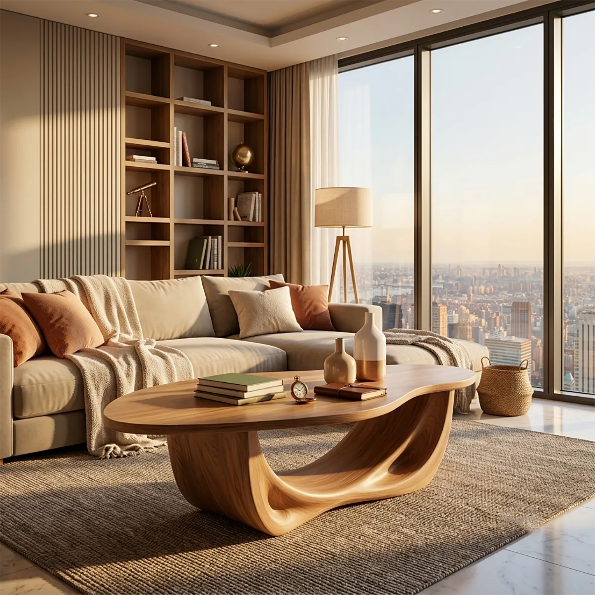 Sculptural Oval Coffee Table with Curved Loop Base | Organic Modern Living Room Center Table TT006-6OIS5KS