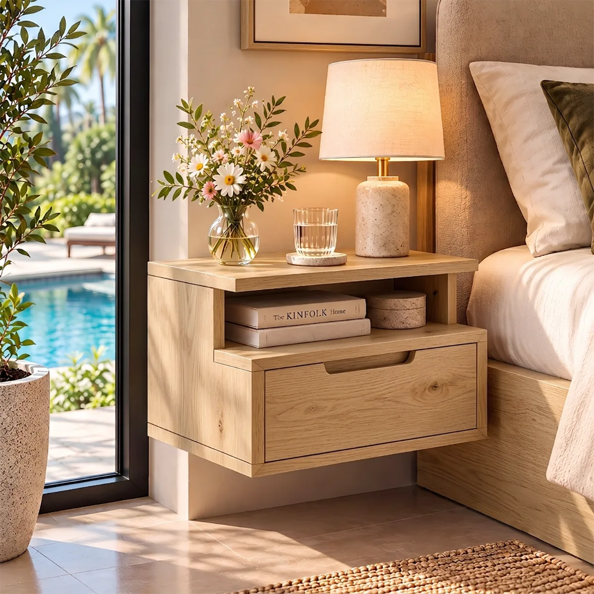 Modern Floating Nightstand with Drawer & Open Shelf | Wall Mounted Bedside Table HG021-3IPF7JJ