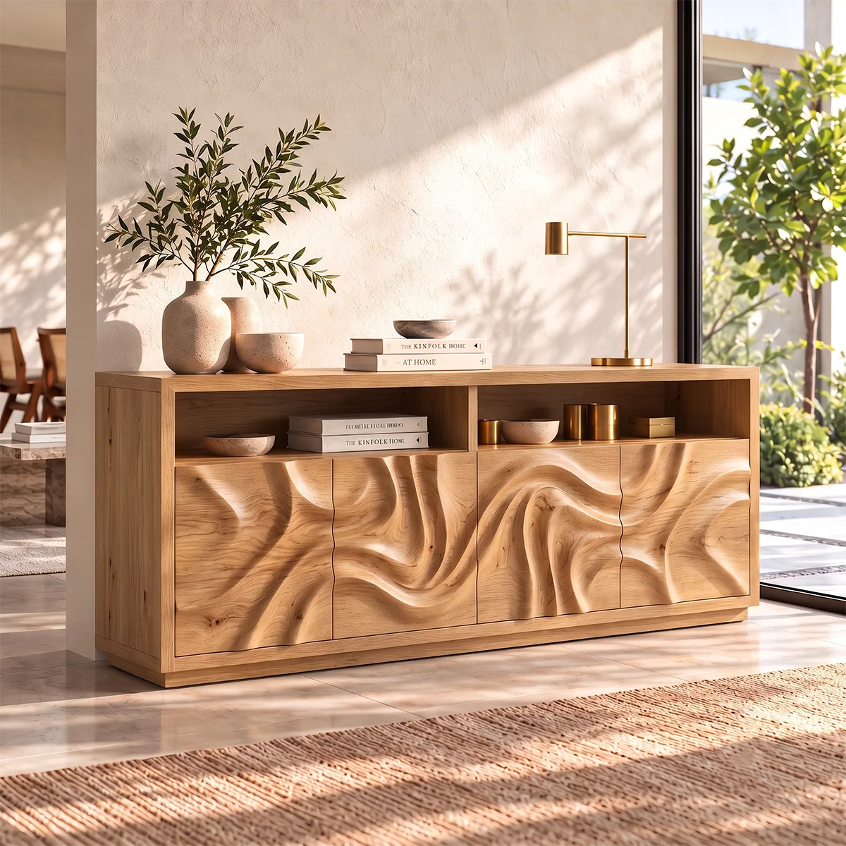Sculptural Wave Sideboard with Open Display Shelves and Concealed Storage HG021-4OJM3KR