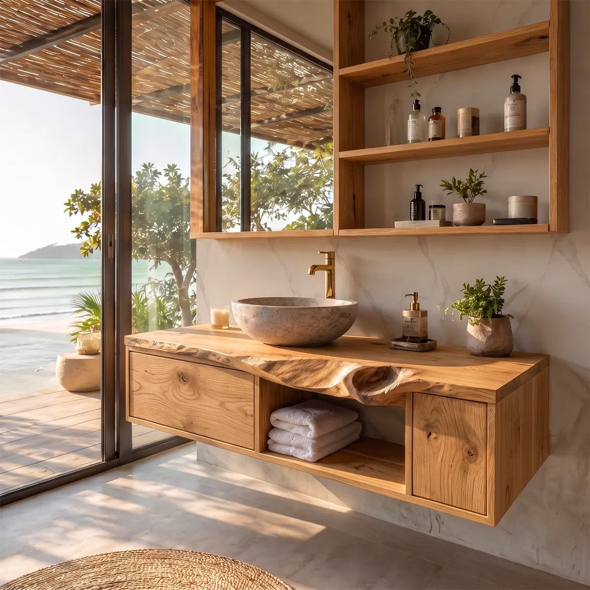 Live Edge Floating Bathroom Vanity | Wall Mounted Vanity with Storage TT006-8ARX9GC