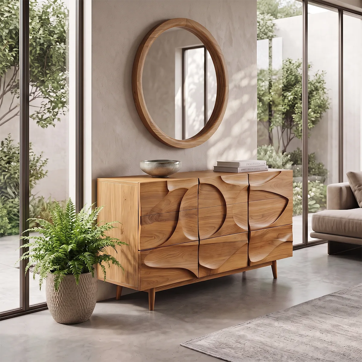 Modern Sideboard with Carved Organic Relief Front | Sculptural Storage Cabinet HG021-7RLA3HW