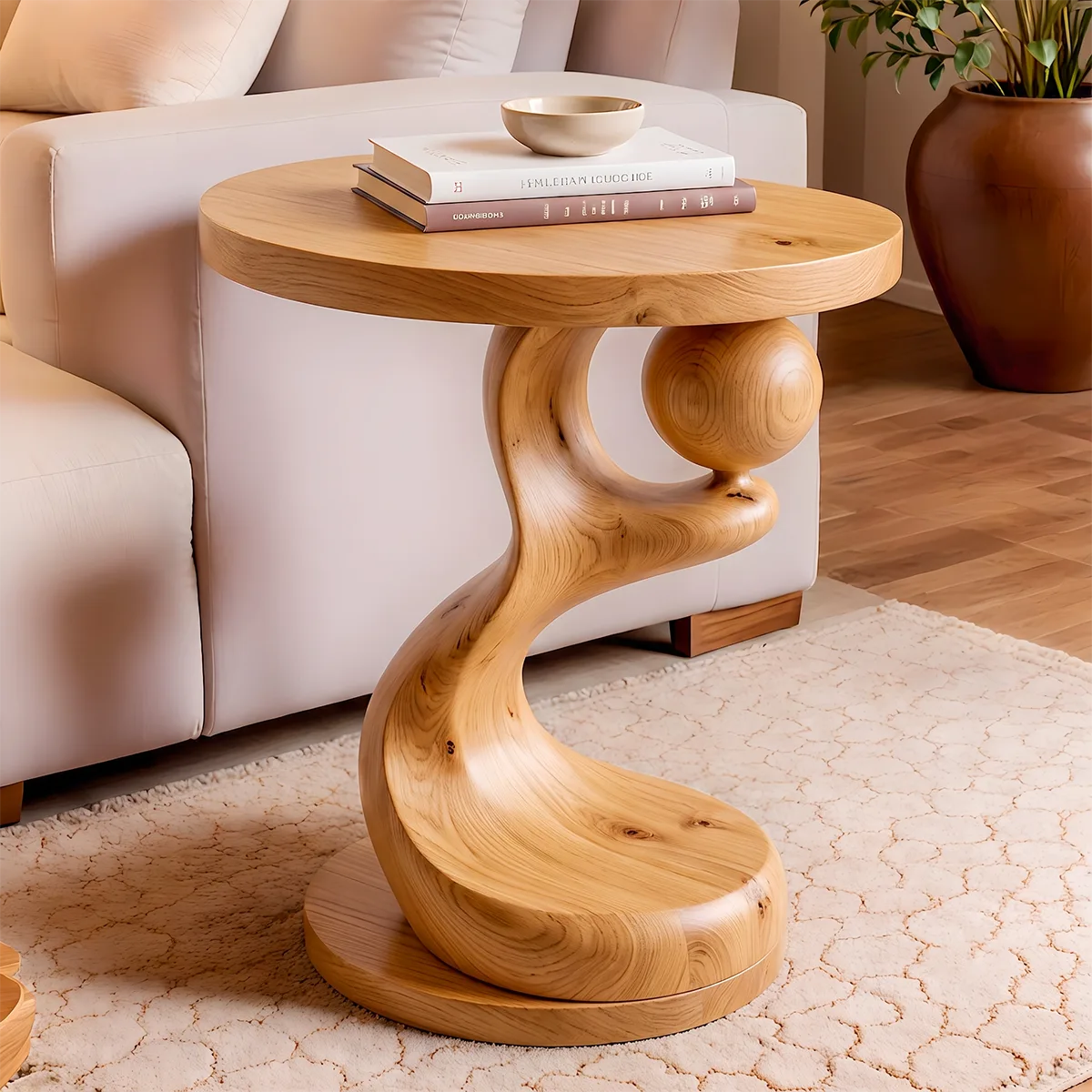 Modern Sculptural End Table | Round Accent Side Table with Artistic Pedestal Base HG021-7OXD7KY