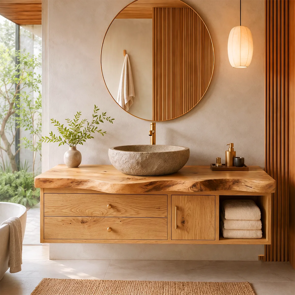 Floating Bathroom Vanity with Drawers, Cabinet & Open Storage | Organic Edge Design TT006-3MKE7YG