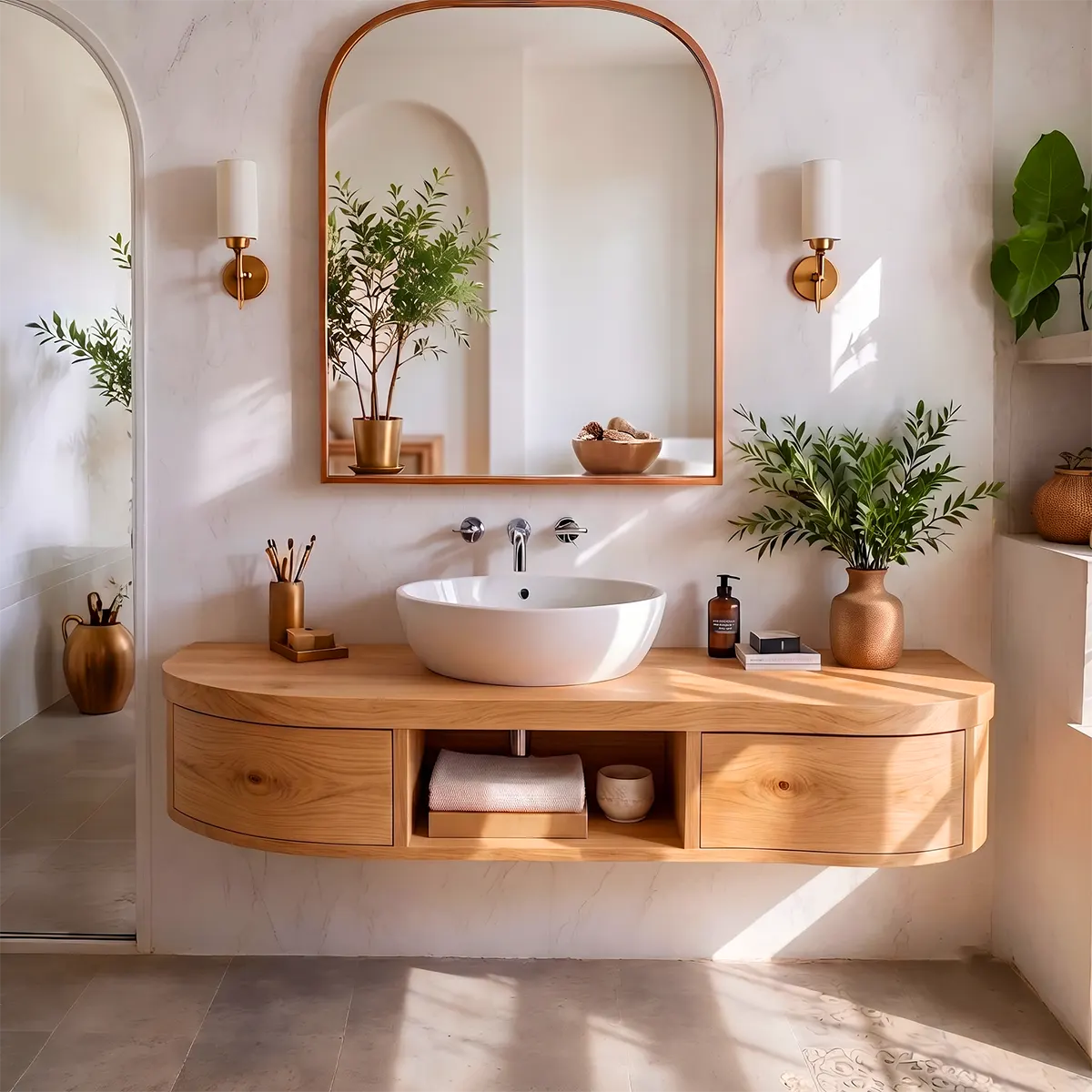 Curved Floating Bathroom Vanity | Wall Mounted Vanity with Storage TT006-4ZGF3NU
