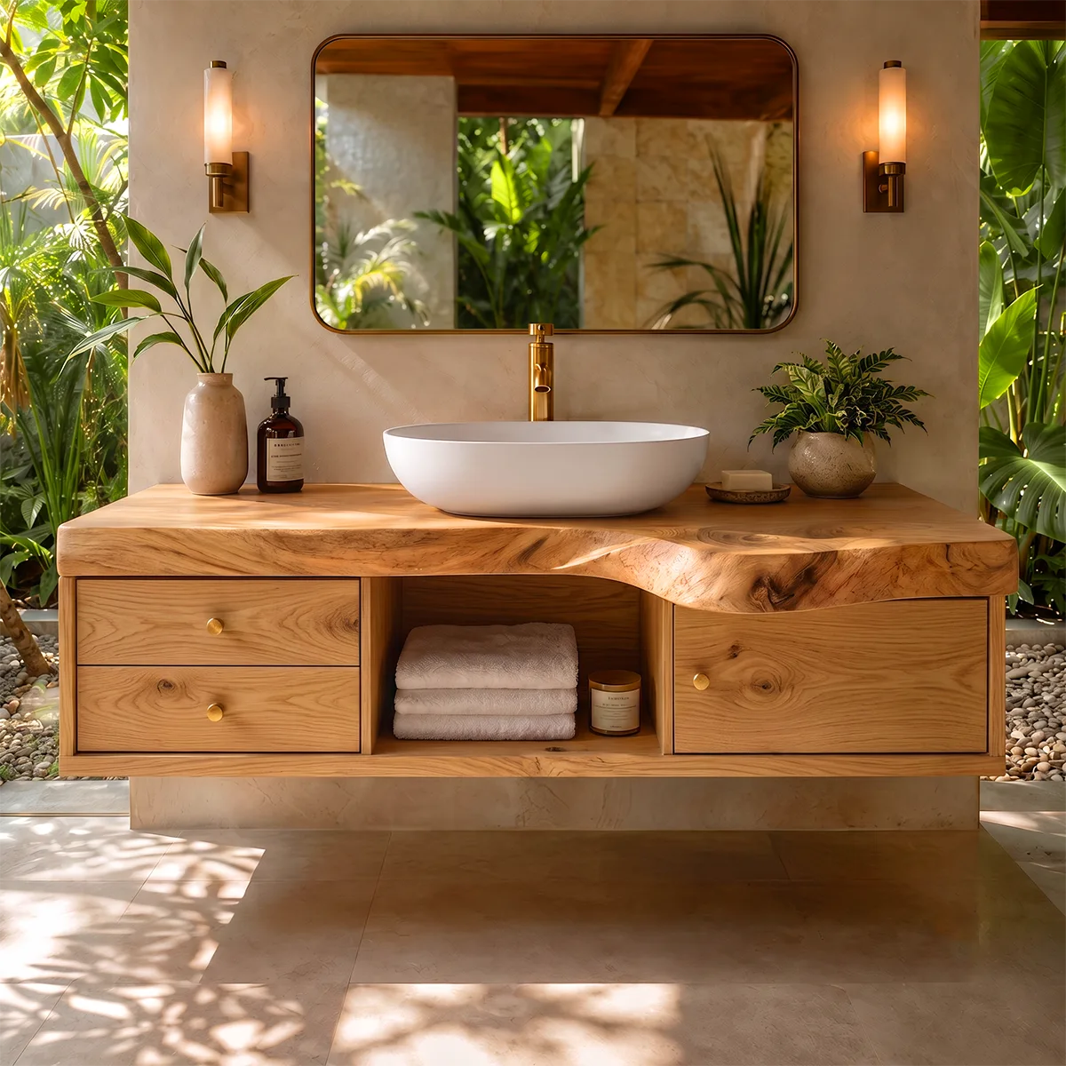 Floating Bathroom Vanity with Live Edge Top | Wall Mounted Wood Vanity TT006-6QPK8MZ