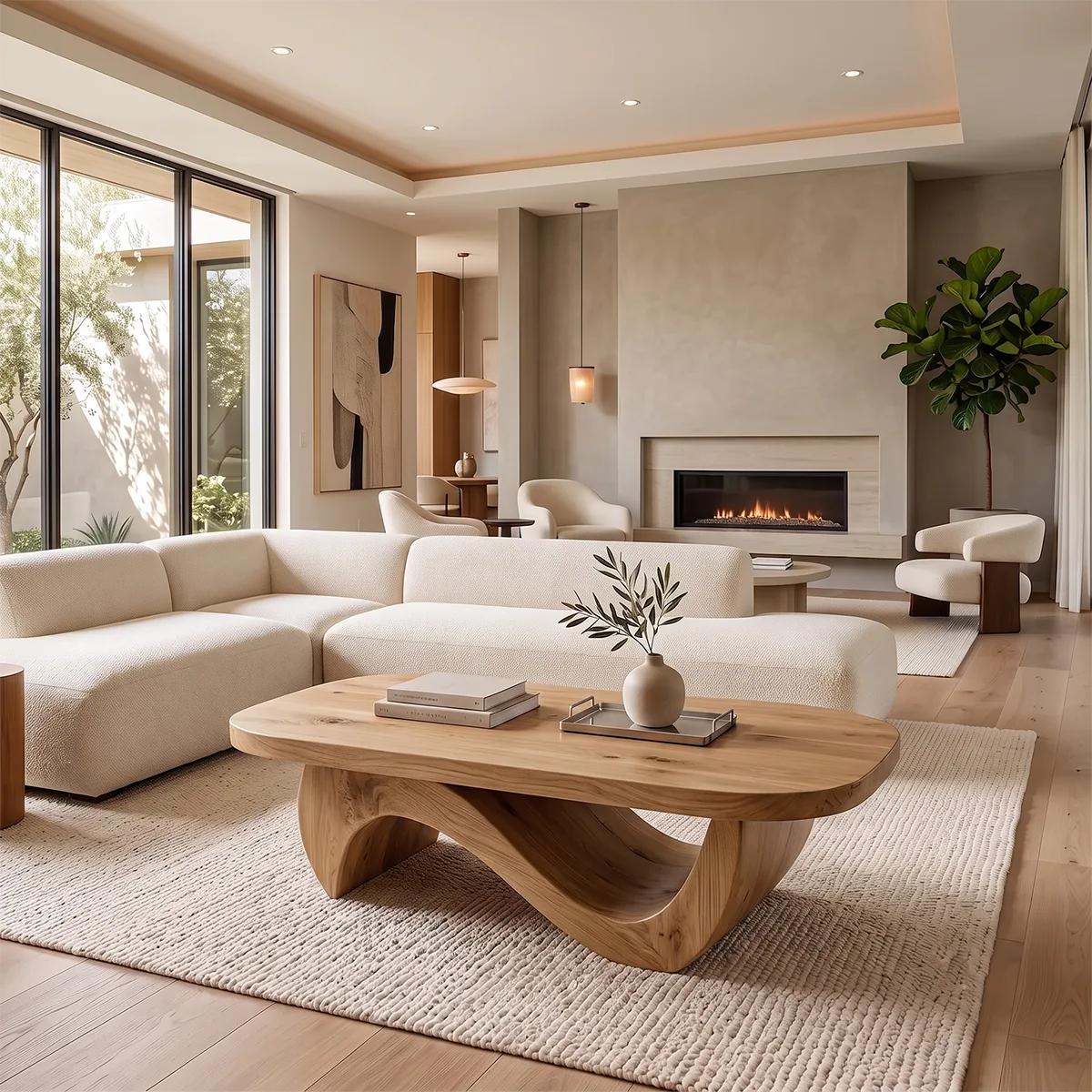 Modern Organic Coffee Table | Sculptural Solid Wood Oval Cocktail Table TH003-8610