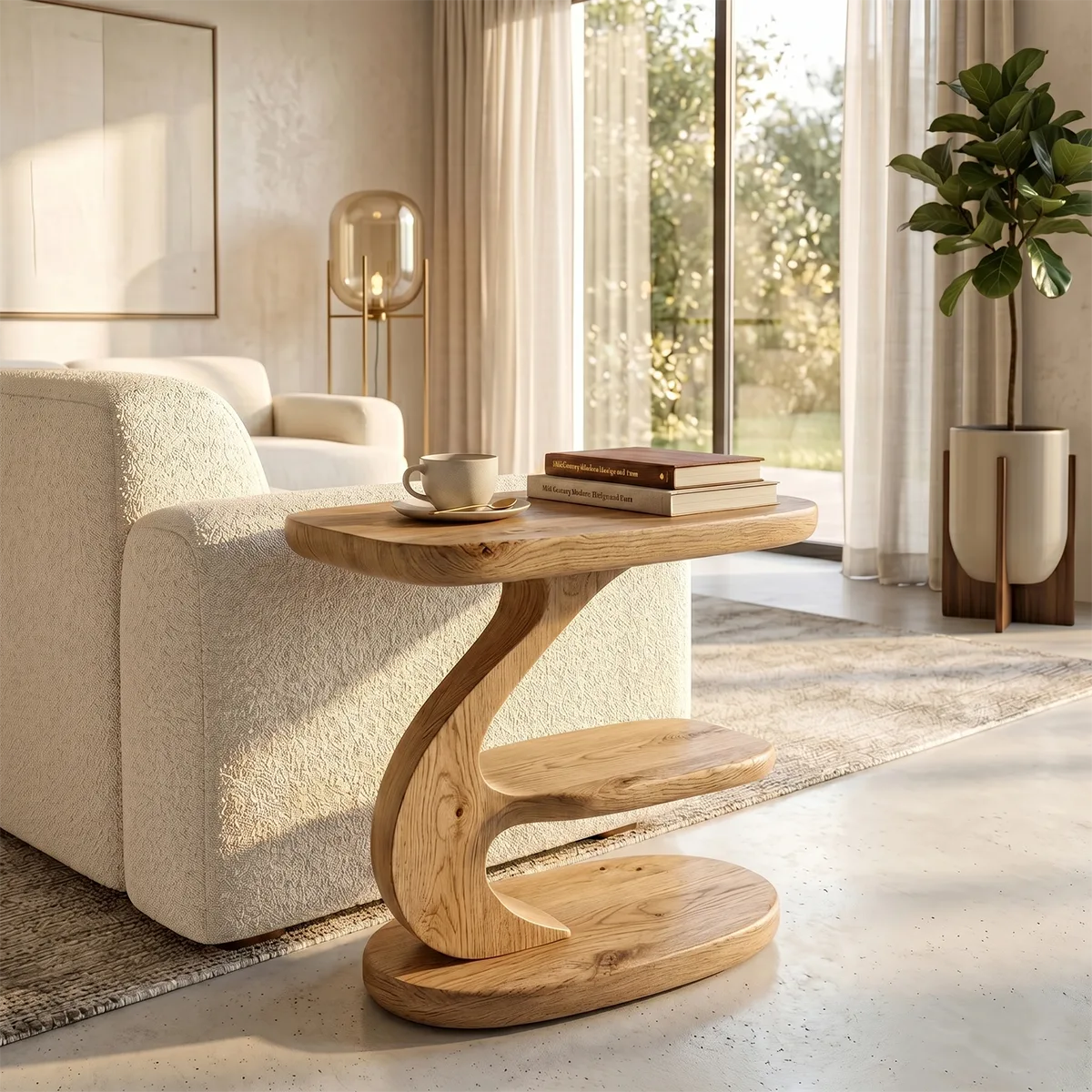 Modern Sculptural C-Shaped End Table with Multi-Level Storage TH003-7349