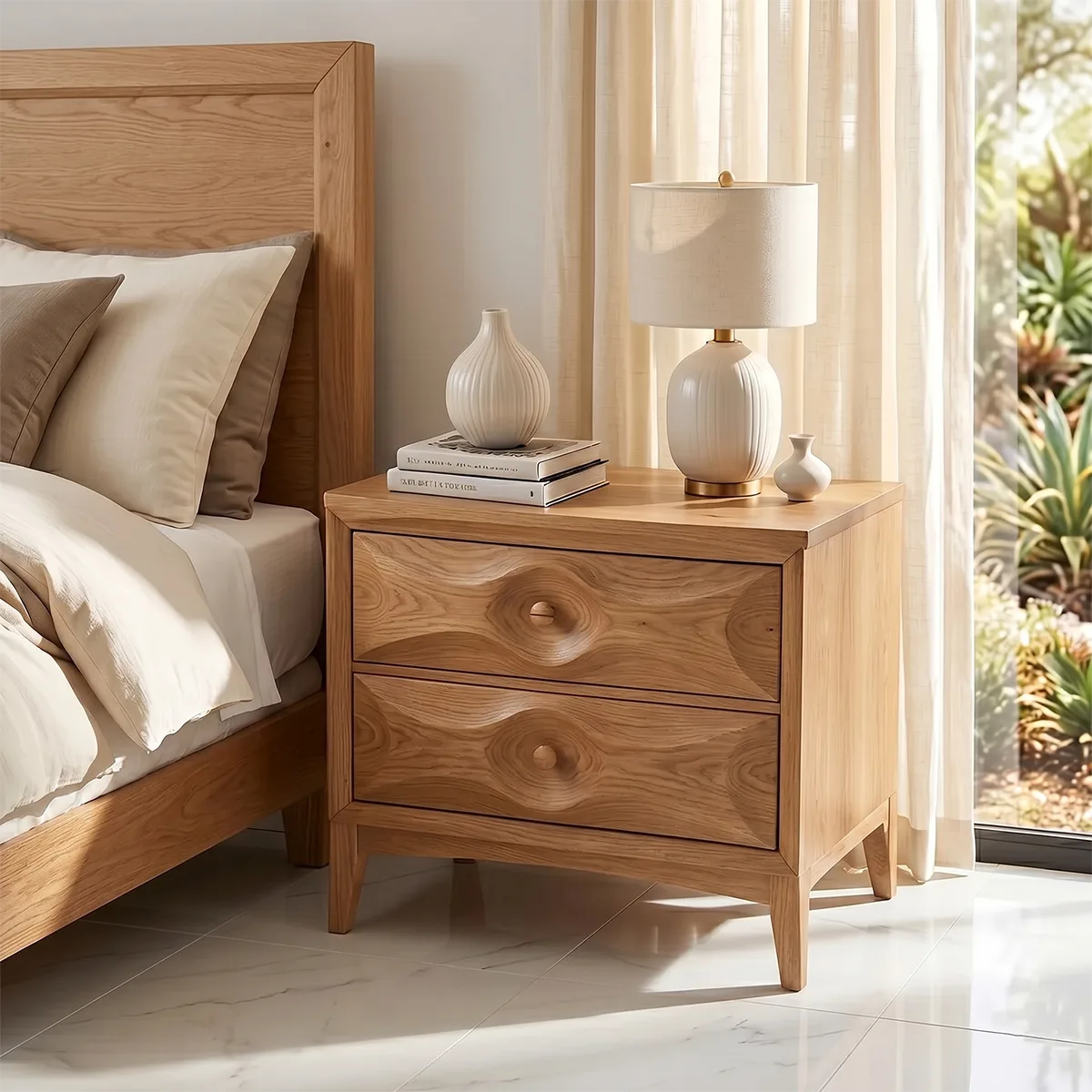 Modern Nightstand with Drawers | Sculptural Contemporary Bedside Table TH003-9402
