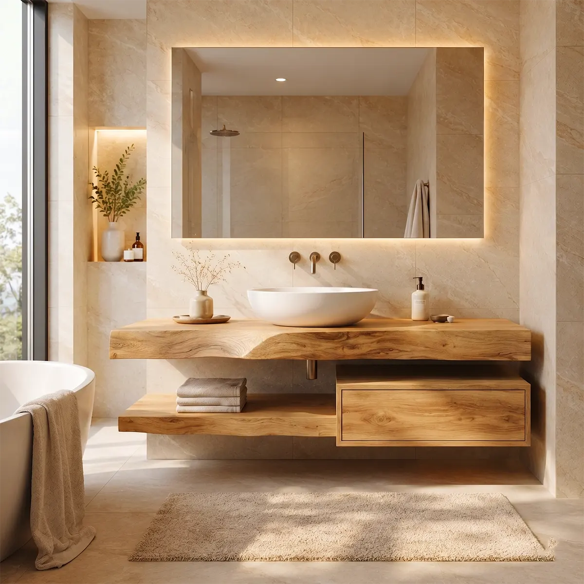 Floating Bathroom Vanity with Drawer & Open Shelf | Modern Wall-Mounted Design TT006-4TAK9LT