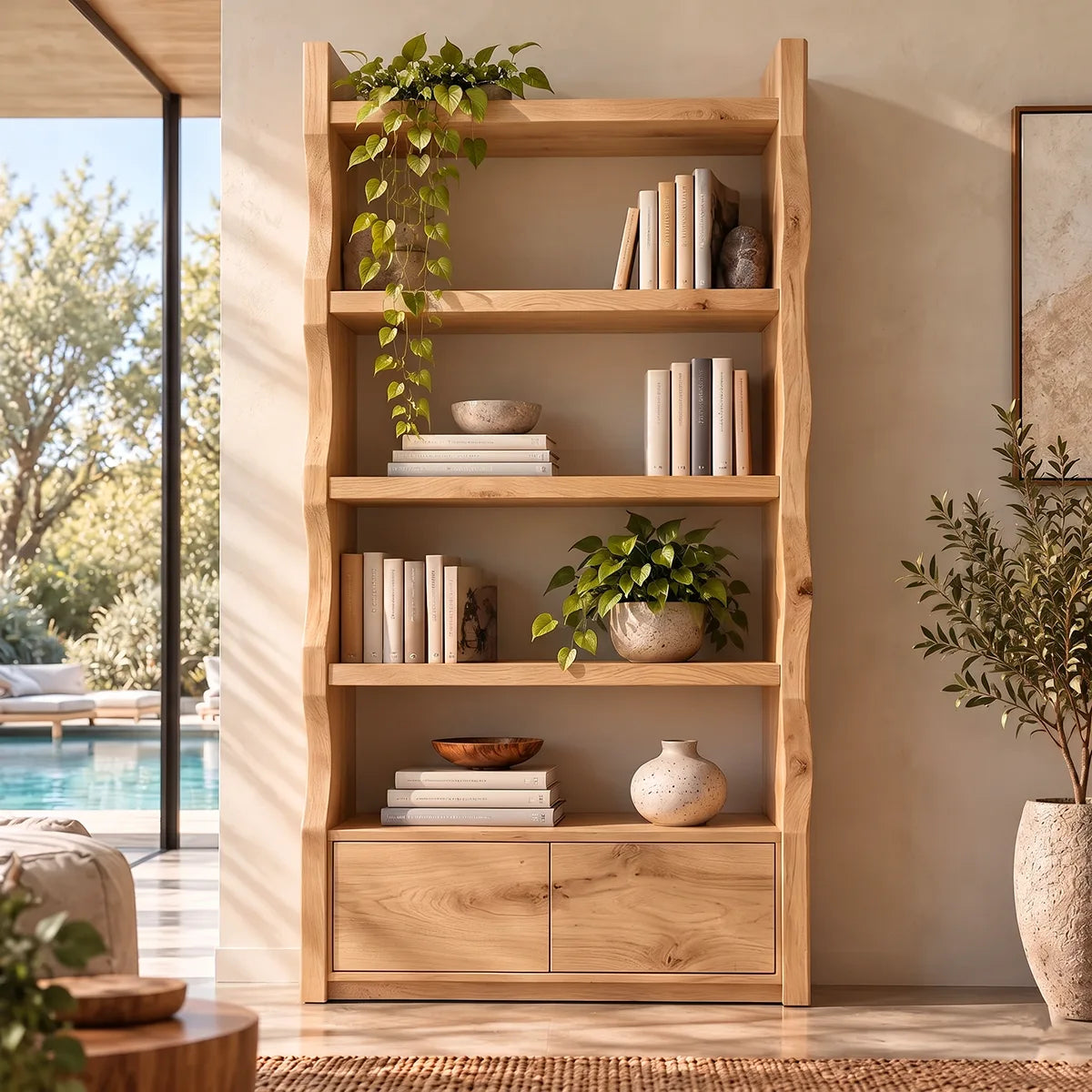 Modern Tall Freestanding Bookshelf | 4-Tier Open Bookcase with 2 Hidden Storage Cabinets HG021-7EAN9UP