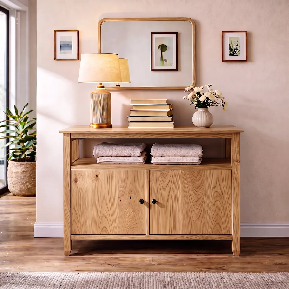 Modern Sideboard with 2 Cabinet Doors and Open Shelf | Versatile Storage Cabinet HG021-7GFQ9LV