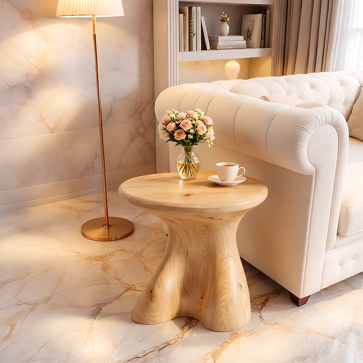 Modern Round End Table | Sculptural Pedestal Accent Side Table HG021-6926
