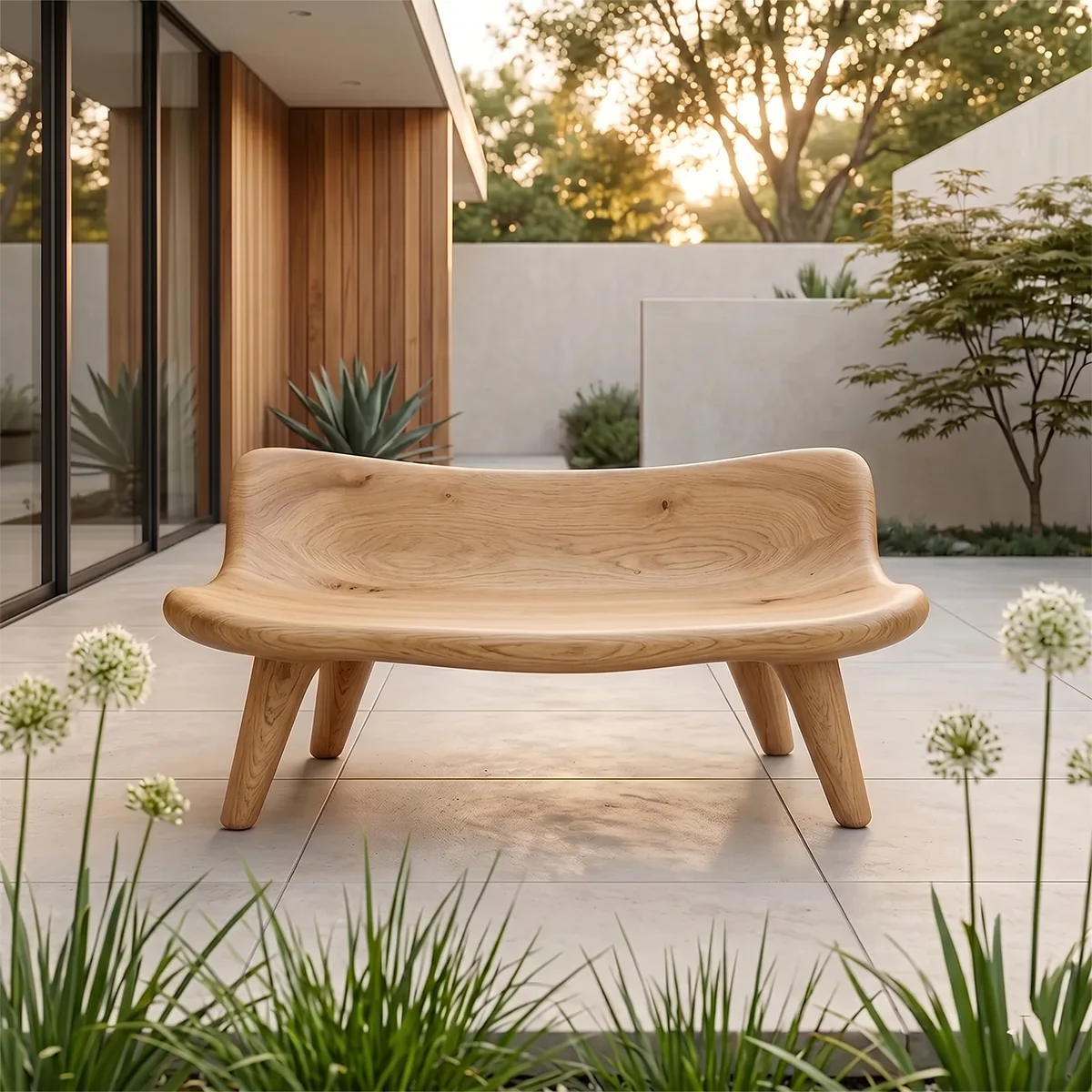 Organic Sculptural Wooden Garden Bench with Curved Backrest TH003-8441