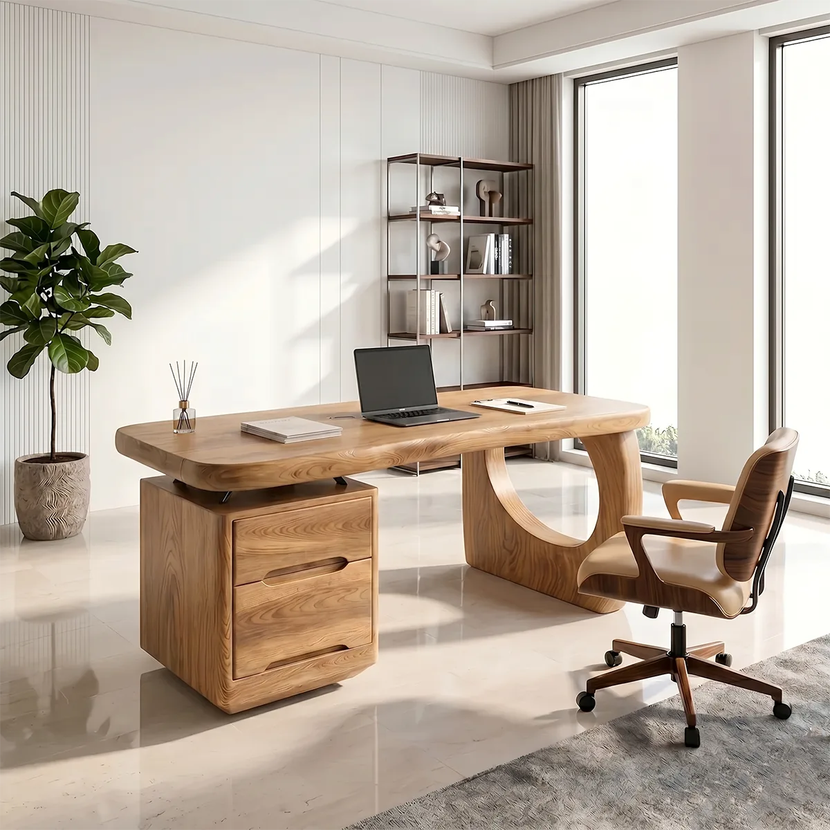 Luxury Executive Desk | Modern Sculptural Office Desk with Storage TH003-7959