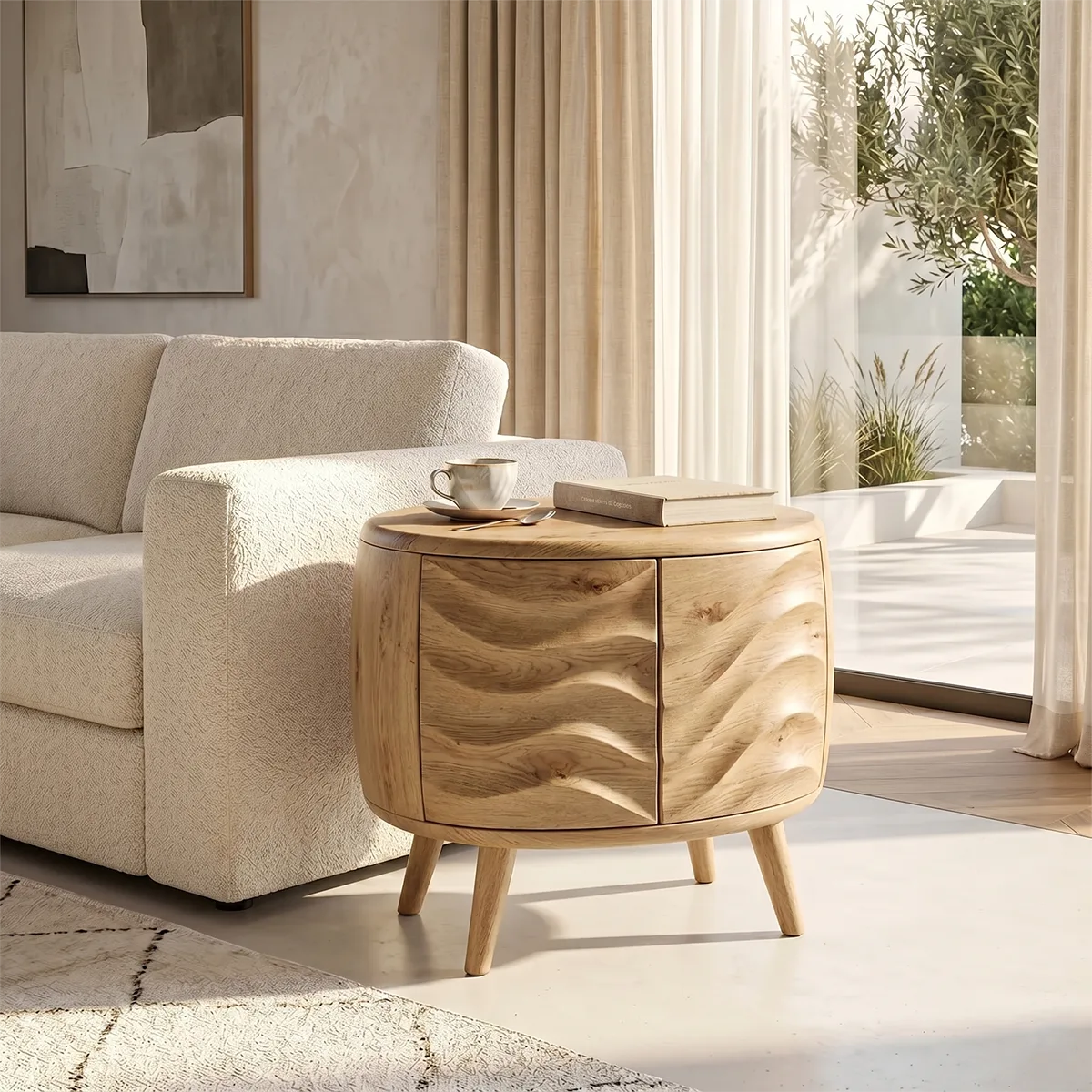 Round Accent End Table with Sculpted Front Panels and Concealed Storage TH003-7904