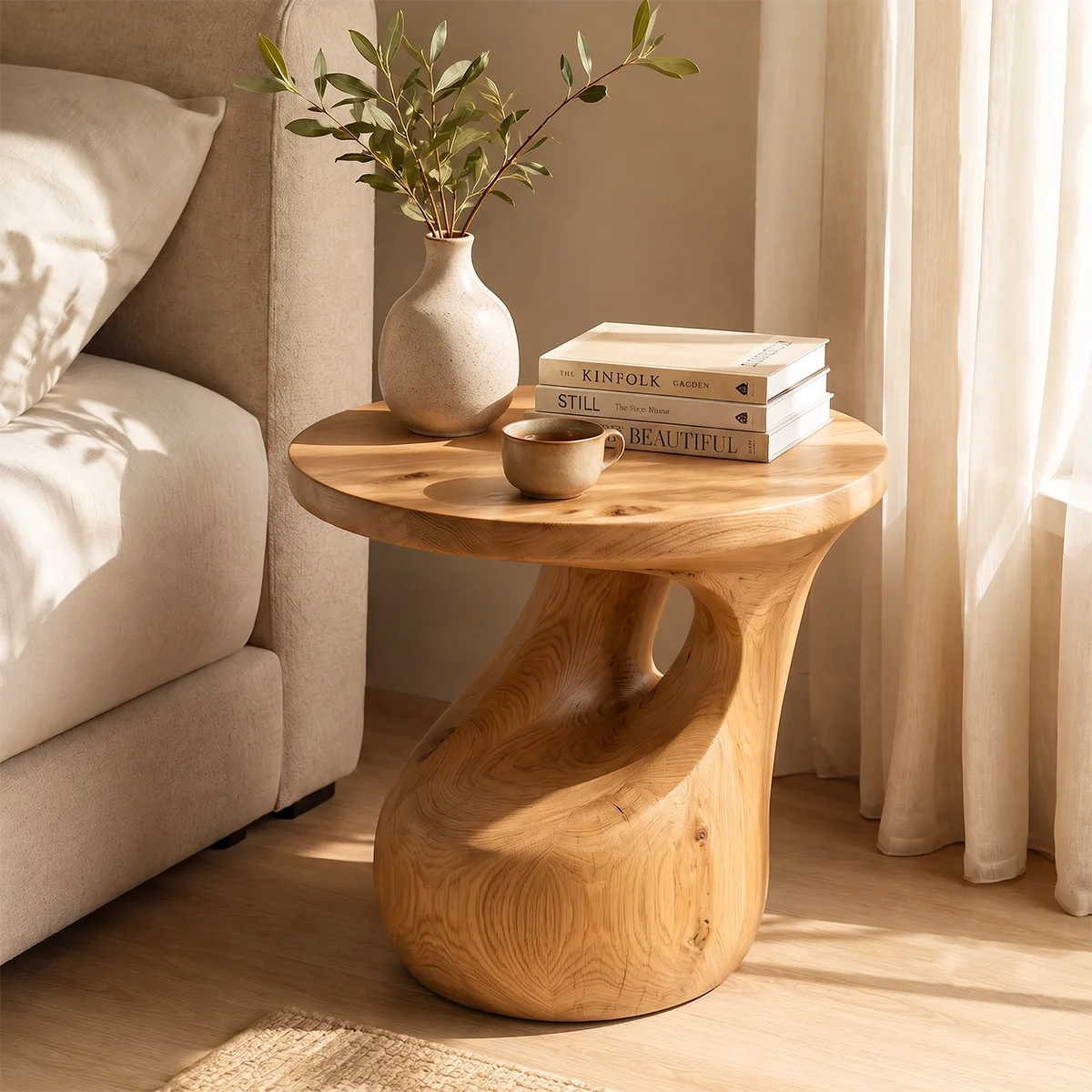 Sculptural Arch Wood End Table | Round Open Pedestal Side Table TT006-7OSO6IW