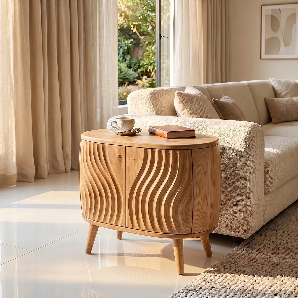 Round Sculptural End Table with Concealed Storage Cabinet TH003-3235