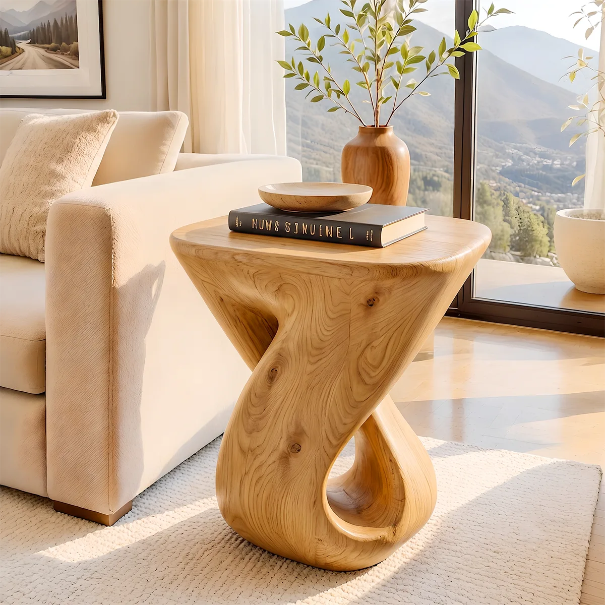 Modern Rounded Square End Table | Twisted Sculptural Accent Side Table HG021-9463
