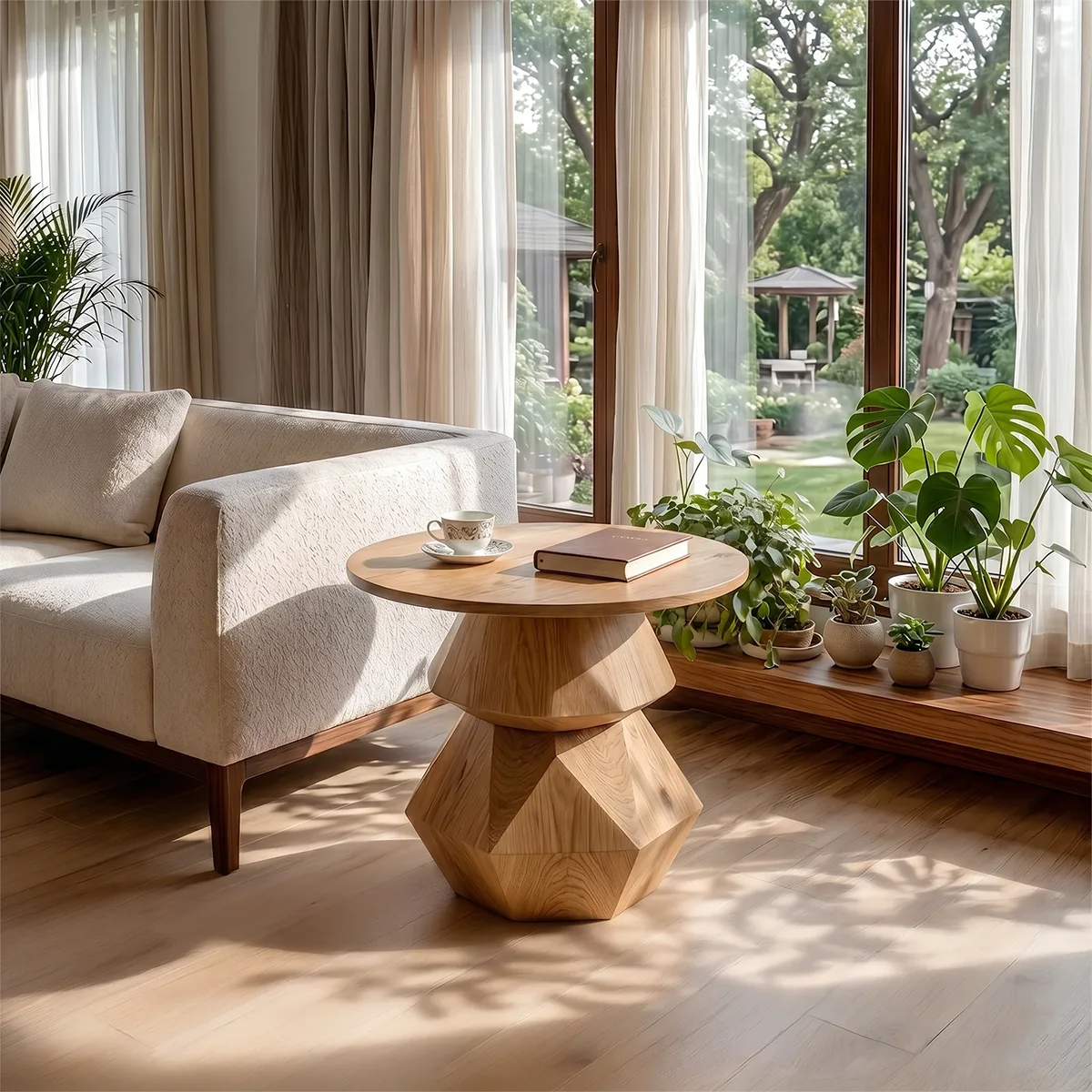 Modern Geometric Pedestal End Table with Sculptural Base TH003-4022