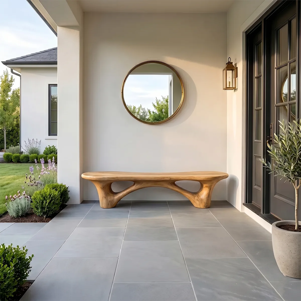 Organic Sculptural Bench with Architectural Openwork Base TH003-3360