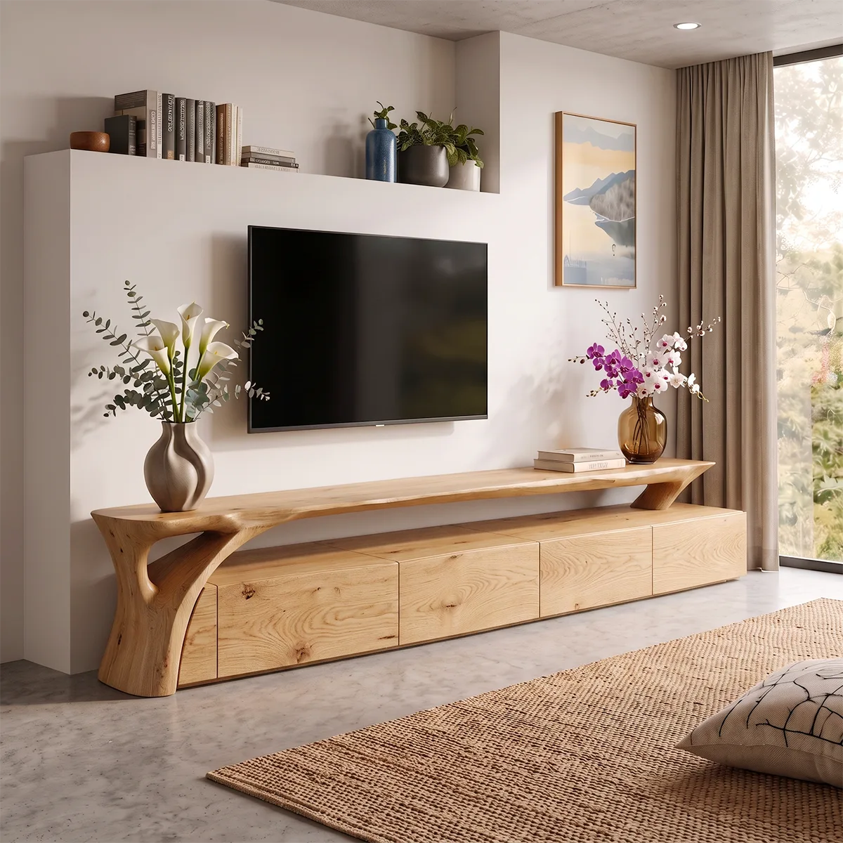 Modern Low Profile TV Stand | Contemporary Media Console with Hidden Storage HG021-6PMK2DQ