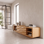 Modern Sideboard with Open Shelves and Concealed Center Storage | Rounded Low Cabinet HG021-9MGF3LT