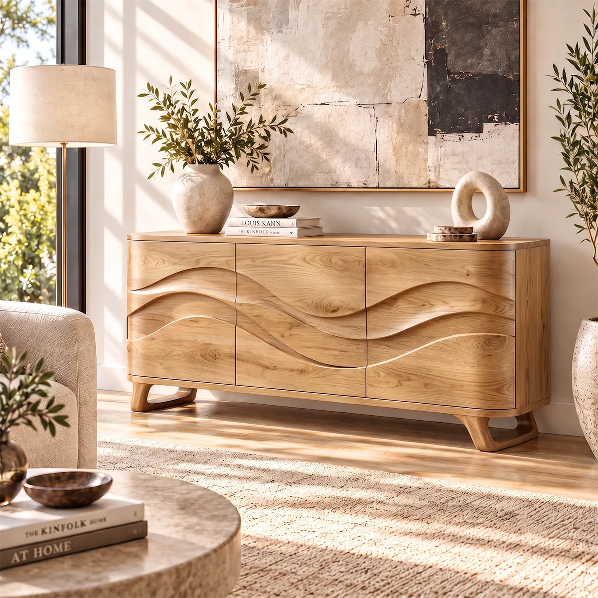 Sculptural Wave Sideboard with Concealed Storage | Modern Statement Storage Cabinet HG021-3YUO8VQ
