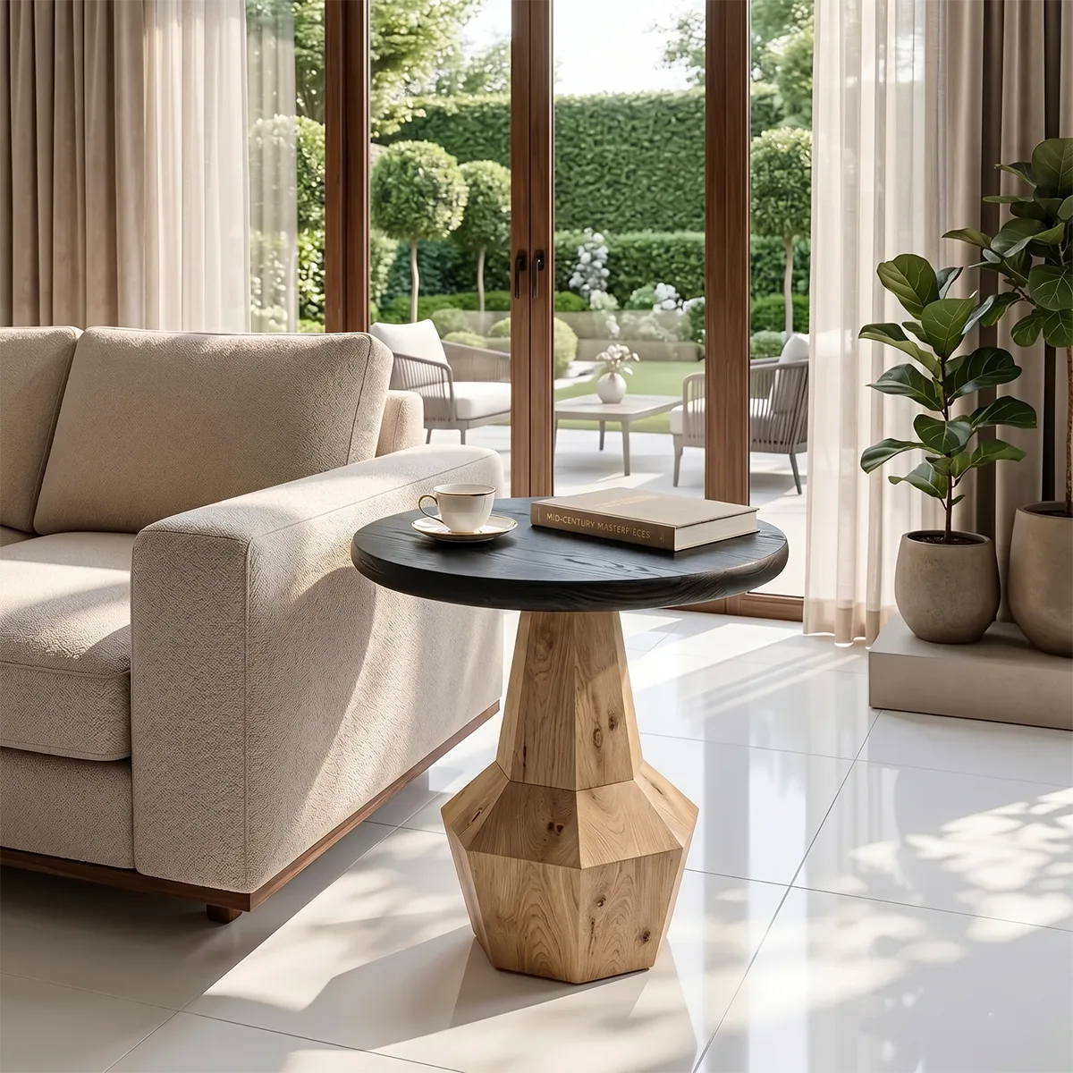 Modern Geometric End Table with Sculptural Pedestal Base TH003-6845