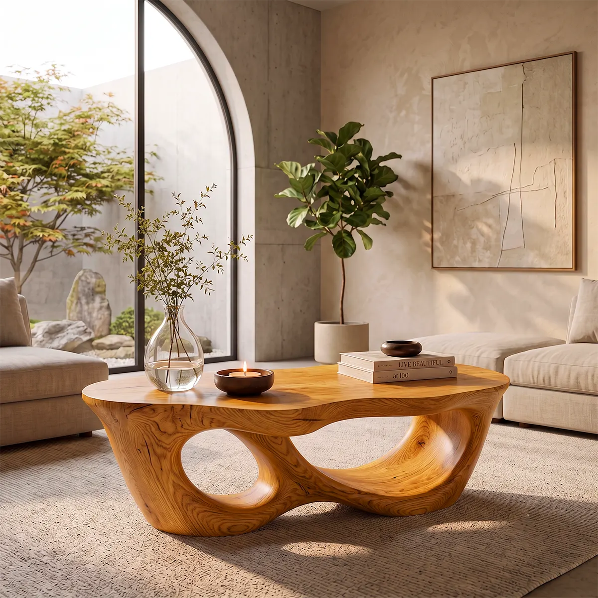Organic Freeform Coffee Table with Sculptural Open Base | Modern Statement Center Table TT006-7BOH9XR