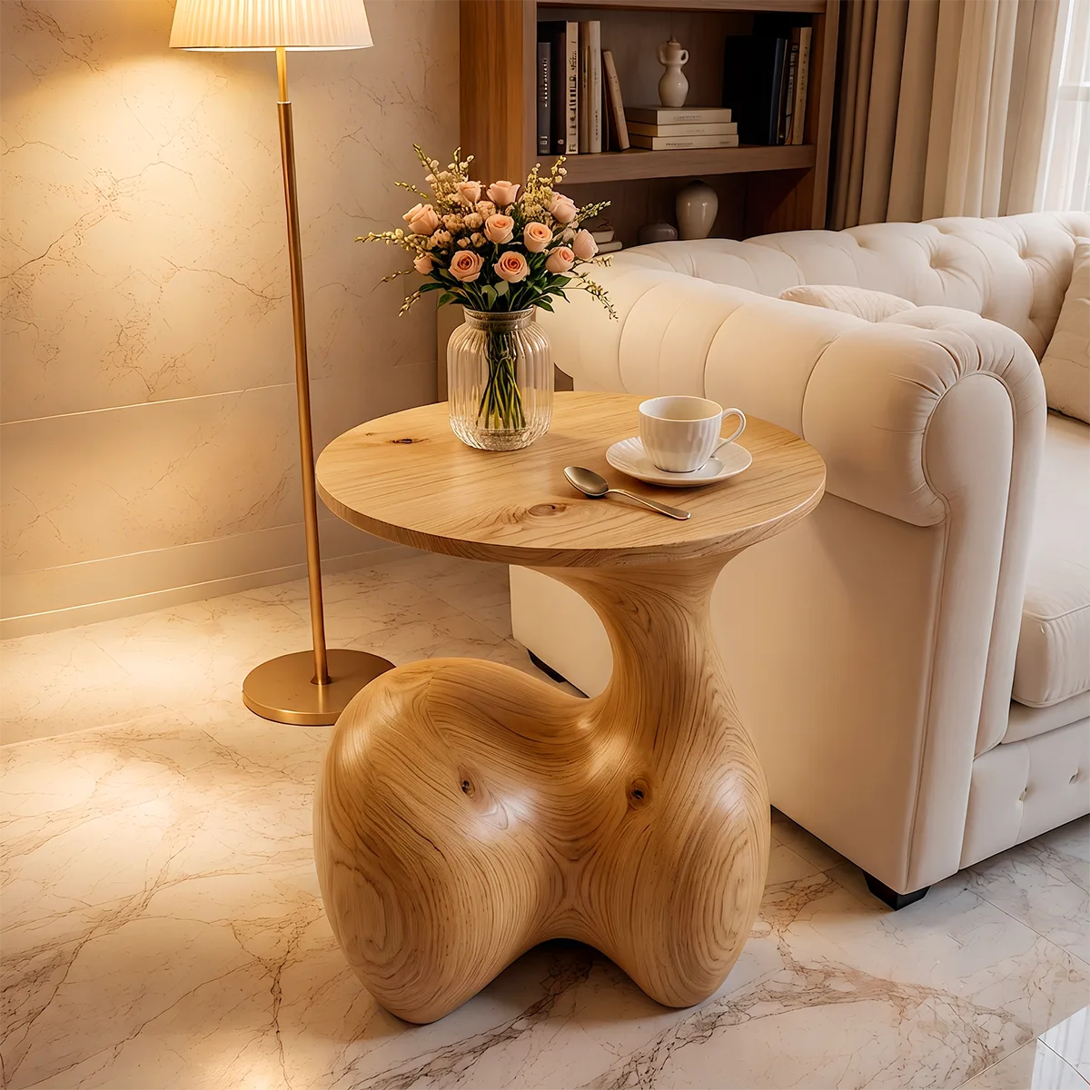 Modern Round End Table | Organic Sculptural Pedestal Side Table HG021-6020