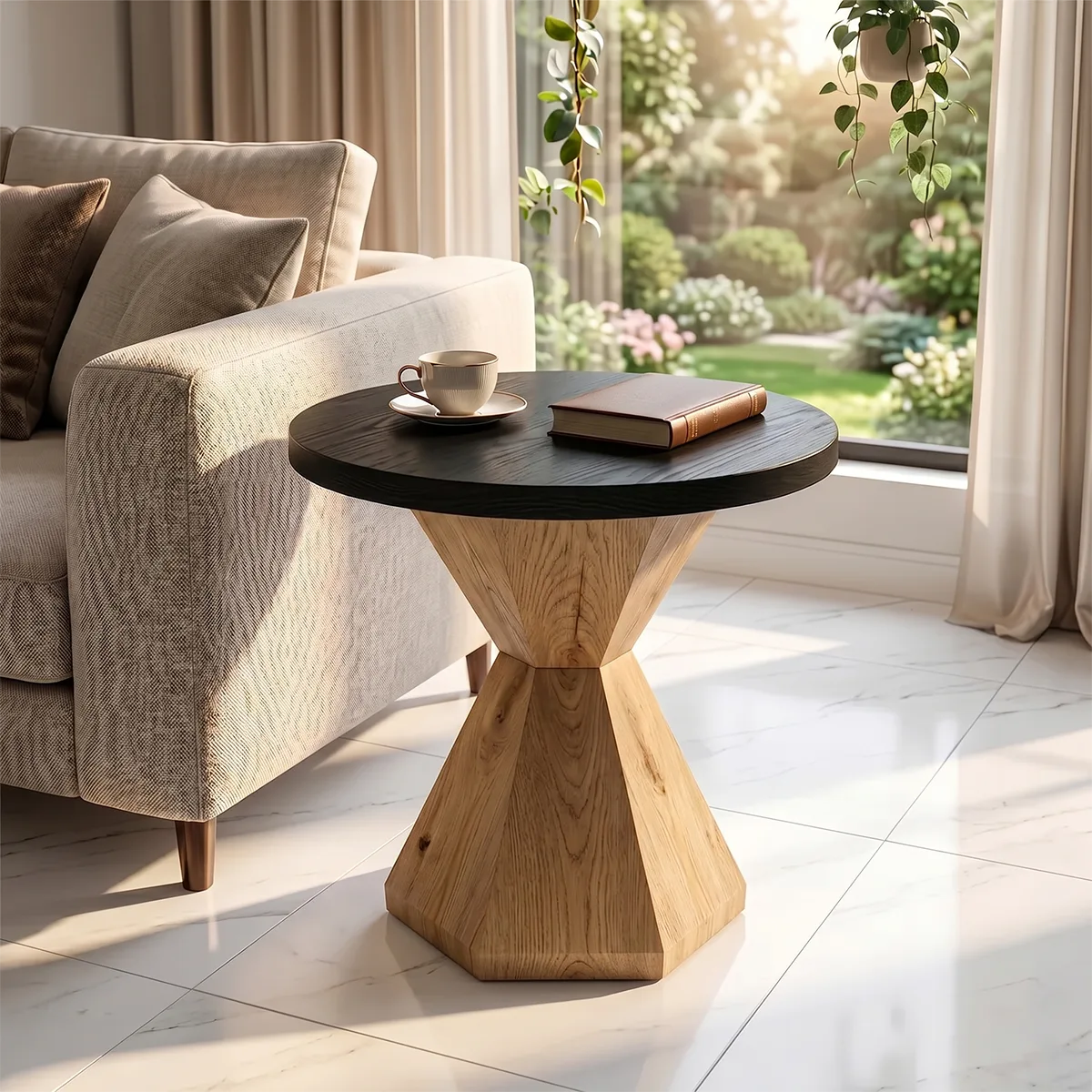 Modern Geometric Side Table with Sculptural Pedestal Base TH003-5870
