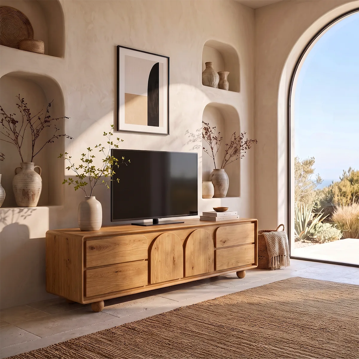 Arched Door Wood TV Stand with Storage | Modern Media Console HG021-8LBM2PX